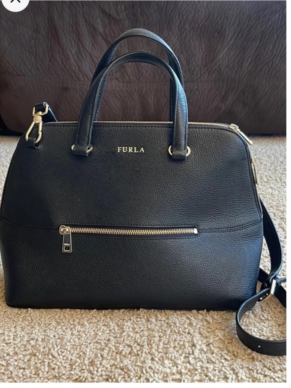 Furla black leather tote crossbody bag NWOT